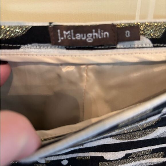 J McLaughlin Dress Pants Black Gold White Geometric Patterned size 0 - Picture 3 of 6